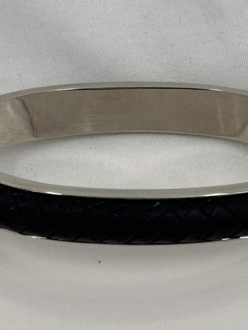 Joan Rivers Black Genuine Leather and silver metal hinged bangle Bracelet